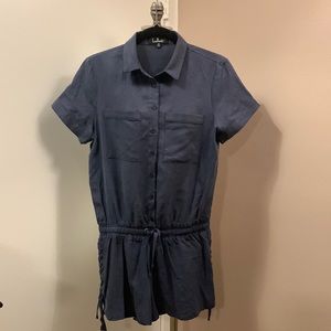 LULUS Navy Tencel Short Sleeve Cinch Waist Romper Size M- Great Condition